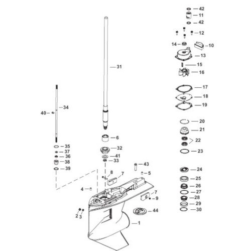 Hochwertiges Unterwasserteil/Getriebe-Ersatzteil passend für Mercury F150 Außenbordmotoren. Ideal für Reparatur, Wartung und Austausch der Antriebseinheit im Marinebereich.